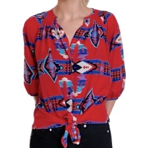 AQUA from Bloomingdale’s Red Patterned Blouse